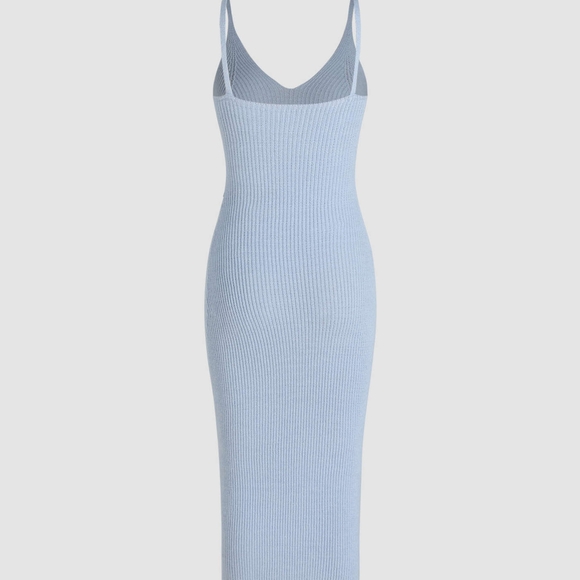 V-NECK KNIT CAMISOLE MID-LENGTH DRESS WITH EMBROIDERED FLORAL PATTERN - Picture 9 of 9